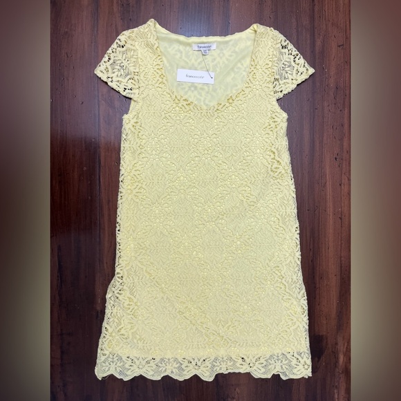 2/$12 Francesca’s XXS Yellow Lace Dress Spring Lined Modest Church Wedding - Picture 2 of 9